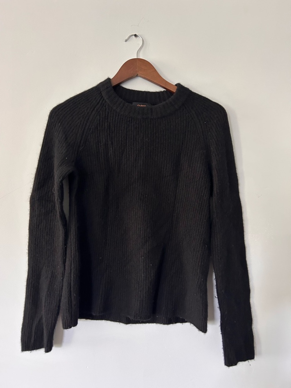 Quince Mongolian Cashmere Fisherman Crewneck Sweater Black Ribbed Knit Sz XS